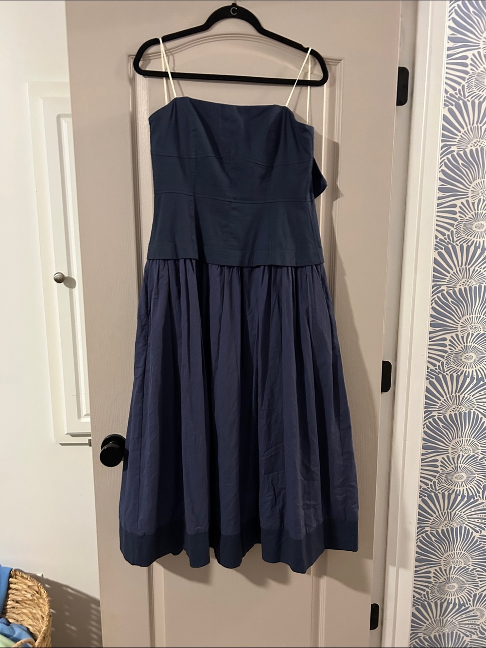 Mustard Seed Navy Strapless Midi Dress with Spaghetti Straps